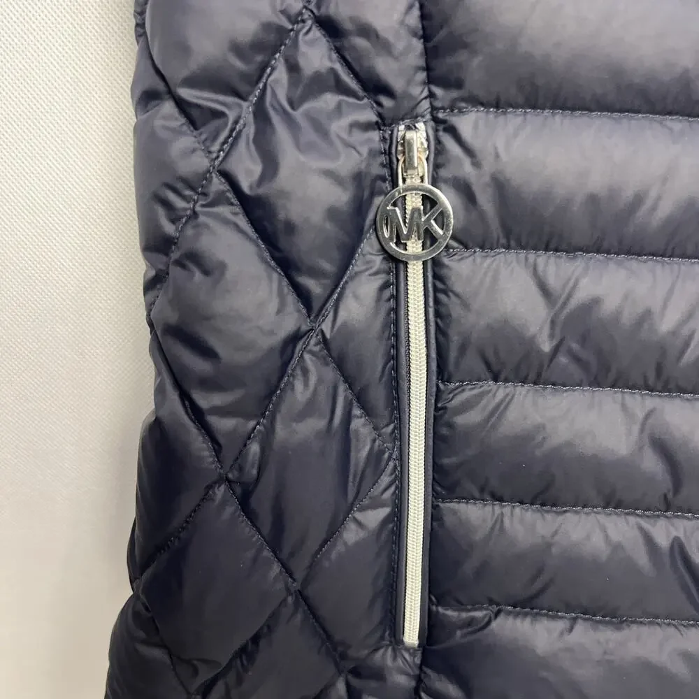 Michael Kors Packable Down Puffer Vest Blue Full Zip Goose Down Womens Sz Small